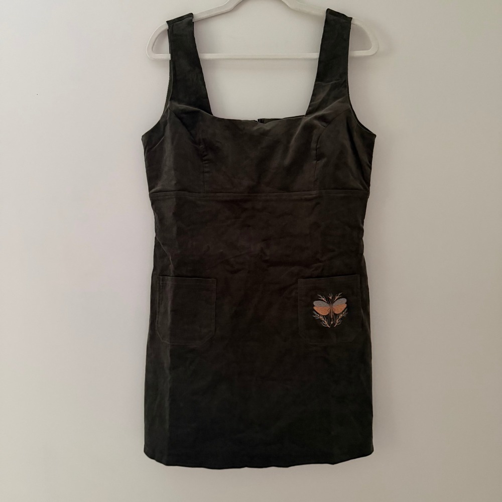 NWT Disturbia Griffinfly Embroidered Cord Mini Dress Olive Green Goth Size 8